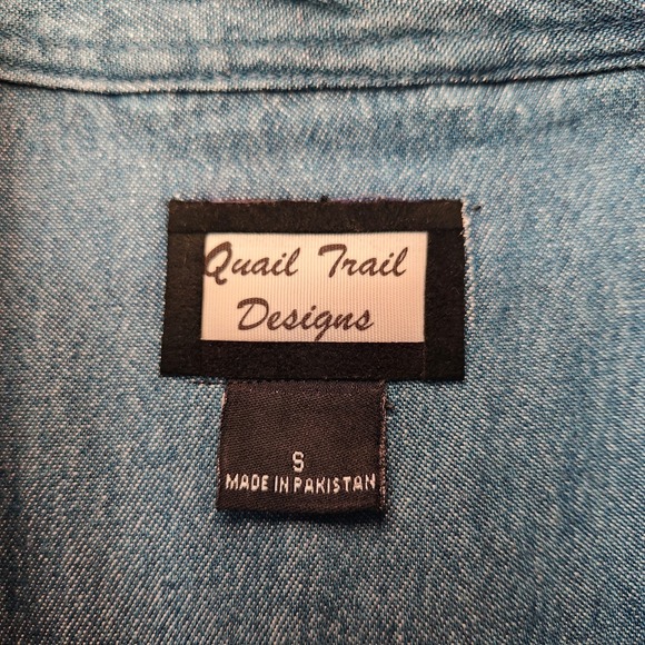 Vintage Quail Trail Designs Denim Western Shirt Southwestern Applique Mens S - Picture 8 of 12